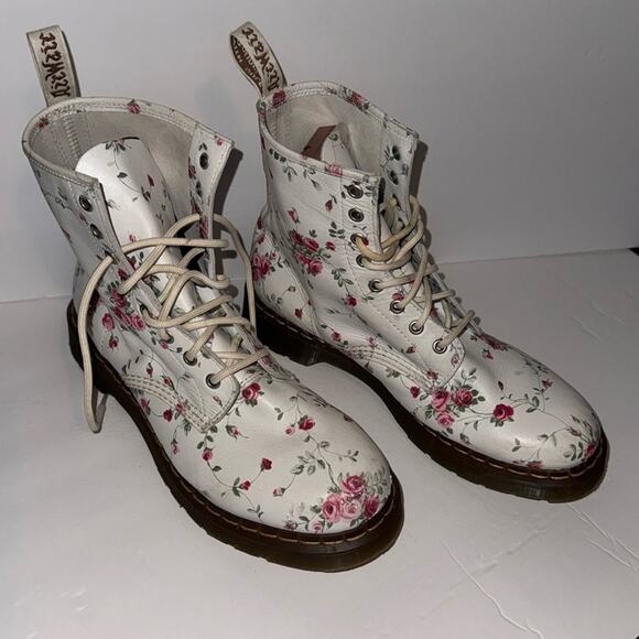 Dr.Martens 1460 Rare Portland Rose White Floral Boots - Picture 3 of 9